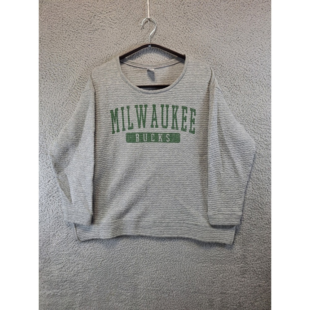 Liv Casual Sweatshirt Women XL Gray Milwaukee Bucks Textured Pullover NBA Sporty